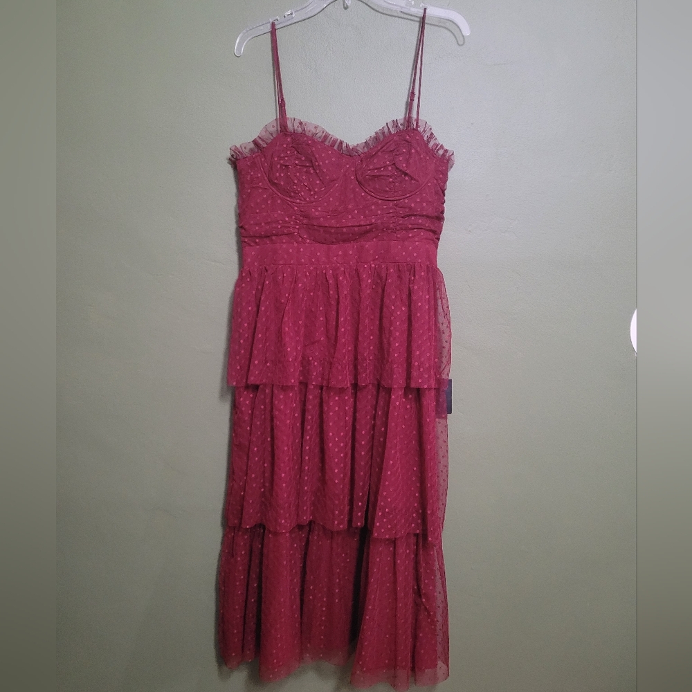 Lulus Burgundy Tulle Midi Dress - Size L